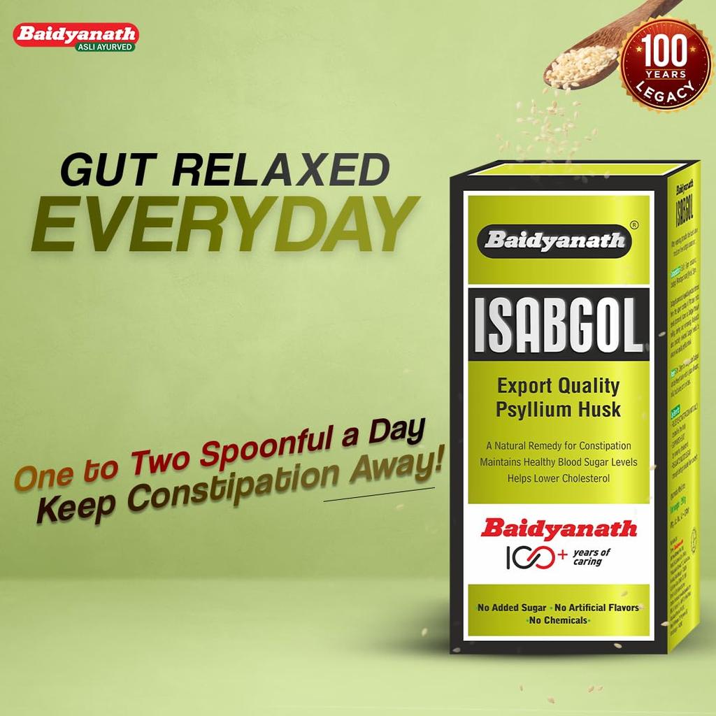 Baidyanath Isabgol Psyllium Husk Powder 200gm X Pack of 2 for Healthy Digestion and Constipation Relief