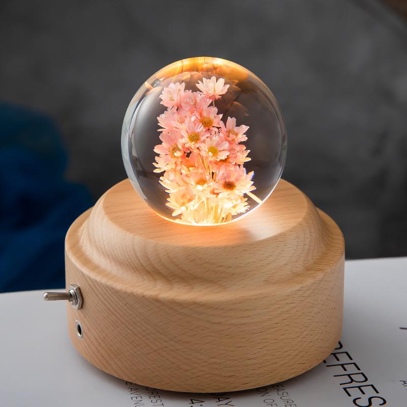 Dandelion Crystal Ball Night Light with Preserved Flower