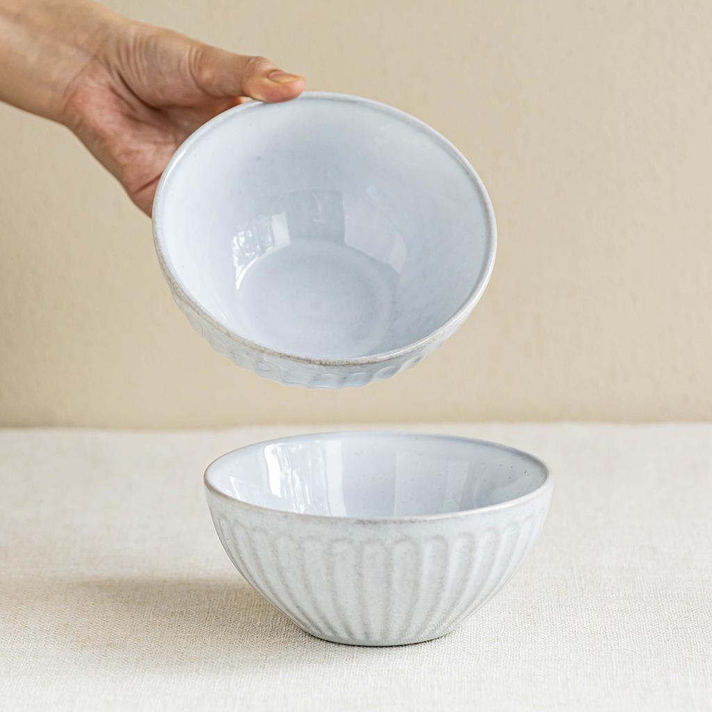 Minimalist Style Salad Bowl Embossed Ceramic Bowl Household Noodle Bowl Vegetable Bowl Tableware Round Bowl Big Rice Bowl Fruit Bowl