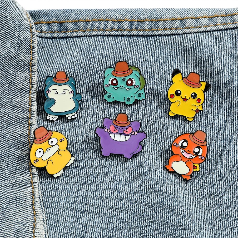 Cute Cartoon Pokmon Metal Badge Pet Elf Gengar Psyduck Pokmon Brooch Accessories