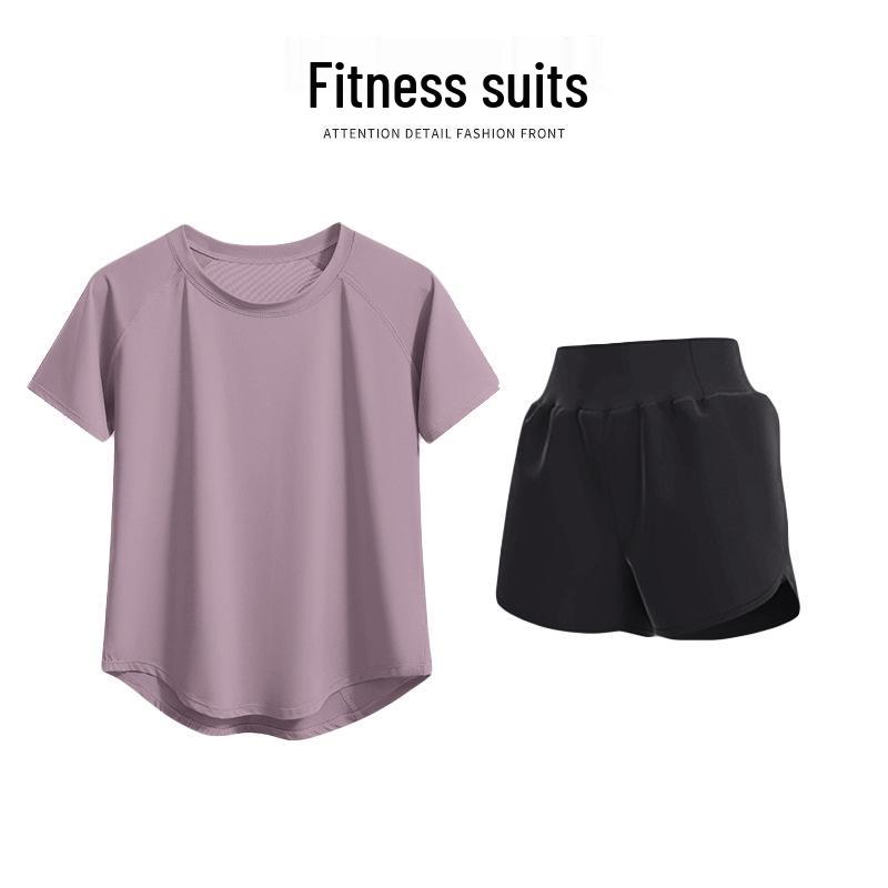 Women's Quick-Dry Mesh Yoga & Running Set: Breathable Short Sleeve Top