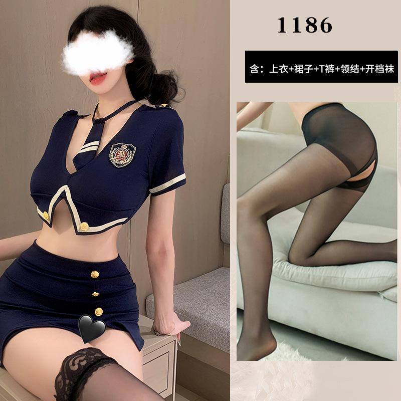 Sexy Lingerie Hot Police Uniform Cosplay Seduction Stewardess Navy Nightclub Suit