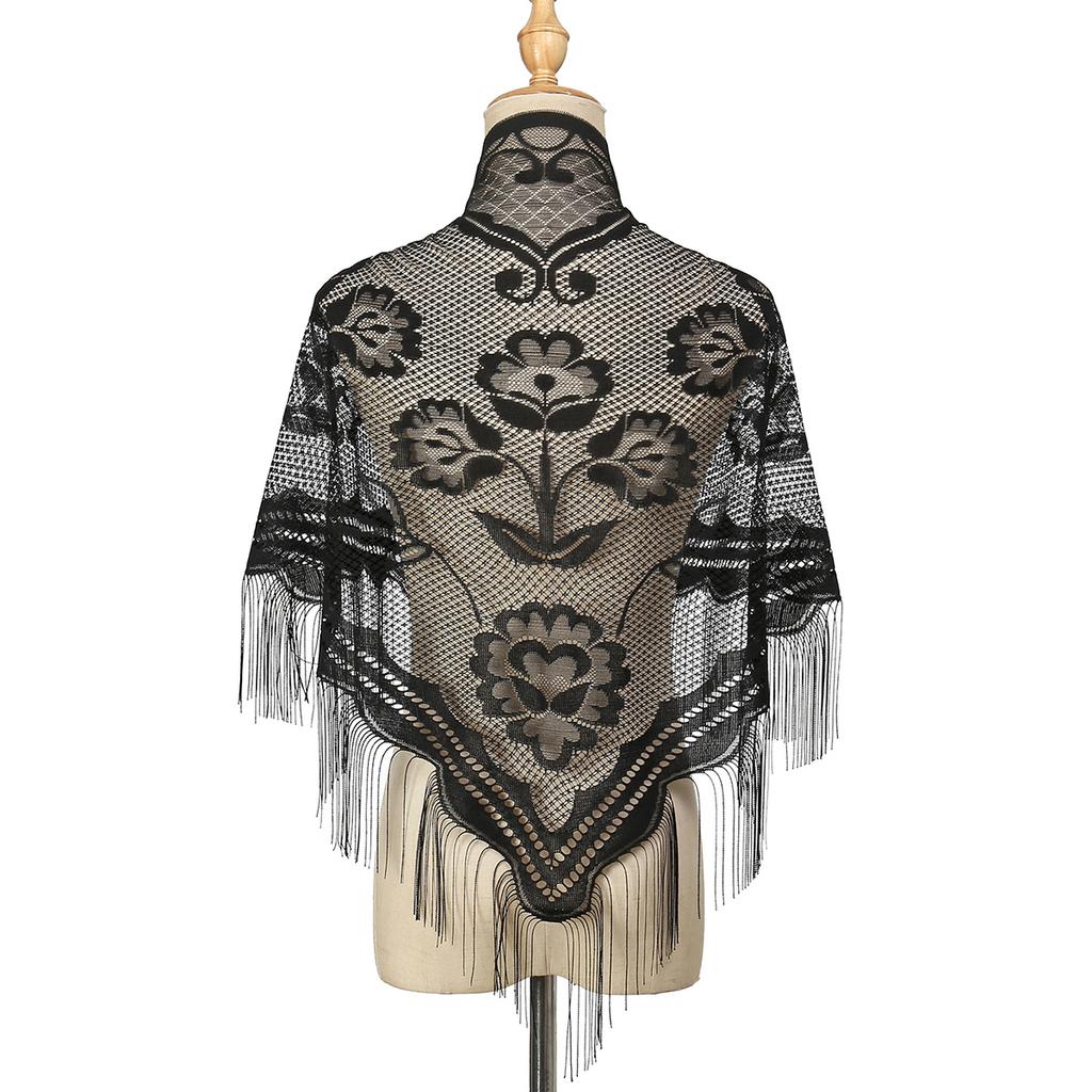 New Embroidery Scarf Shawls Women Elegant Floral Lace Triangle Scarf Women Tassel Hijab Veil Sheer Shawl Neckerchief Ladies