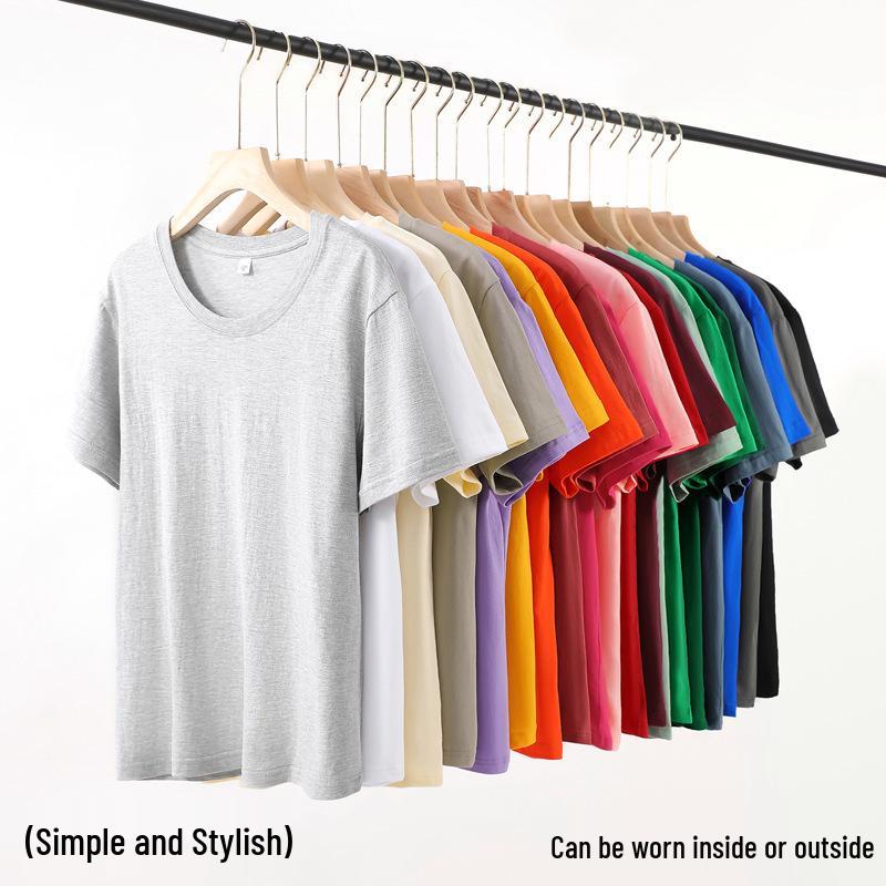 Unisex 180g Combed Cotton Round Neck T-shirt, Short Sleeve, Plain Color, Logo Print, Base Layer Shirt