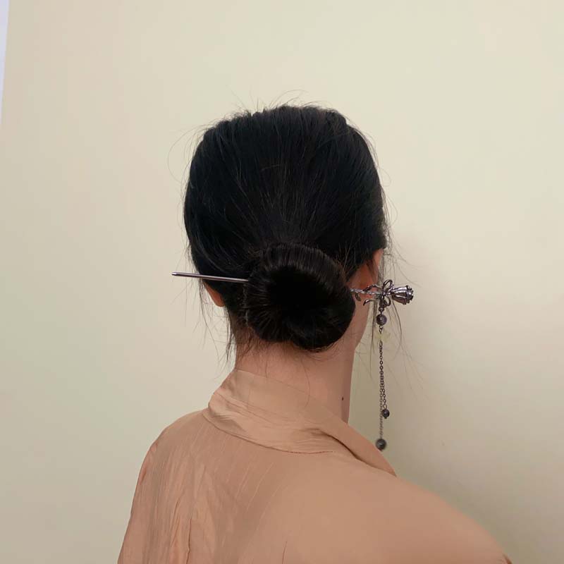 Vintage Schwarze Rose Quaste Haarstab Für Frauen Mädchen Mode Klassisch Metall Blume Hanfu Haarnadel Schmuck Haarschmuck