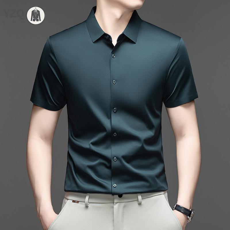 Mens Everyday Shirt Short Sleeve Ice Silk MoistureWicking for Business Events