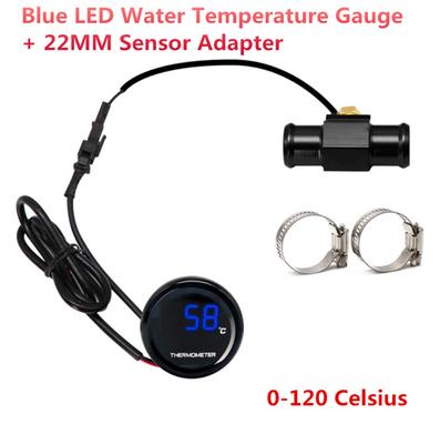 Universal Motorcycle Thermometer Instruments Water Temp Temperature LED Digital Display Gauge Meter With 22mm Temp Temperature Sensor Adapter