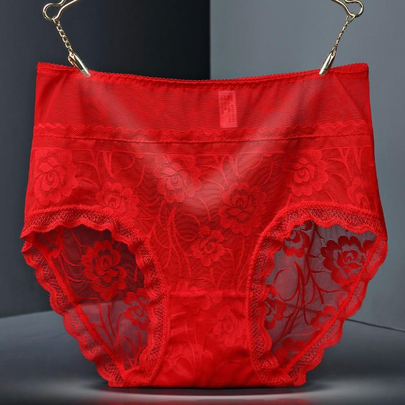 Sexy Lace Traceless Women's Underwear Lifting Hips and High Waist Fat Large Size Briefs Cotton Bottom Crotch