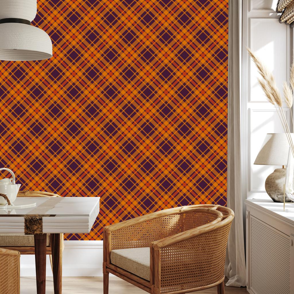 Halloween Plaid Wallpaper Orange and Red 50x1000