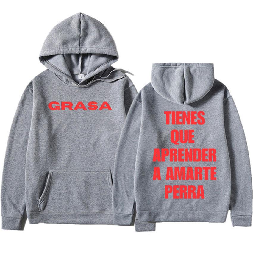 Rapper Nathy Peluso Grasa Letters Print Trendy Hip Hop Sweatshirts Mens Women Fashion Casual Aesthetic Tide Loose Pullovers