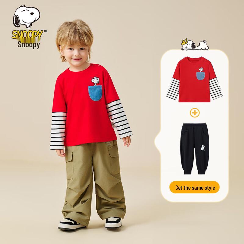 Snoopy Boys' Baseball Boy Faux Two-Piece Long Sleeve T-Shirt
