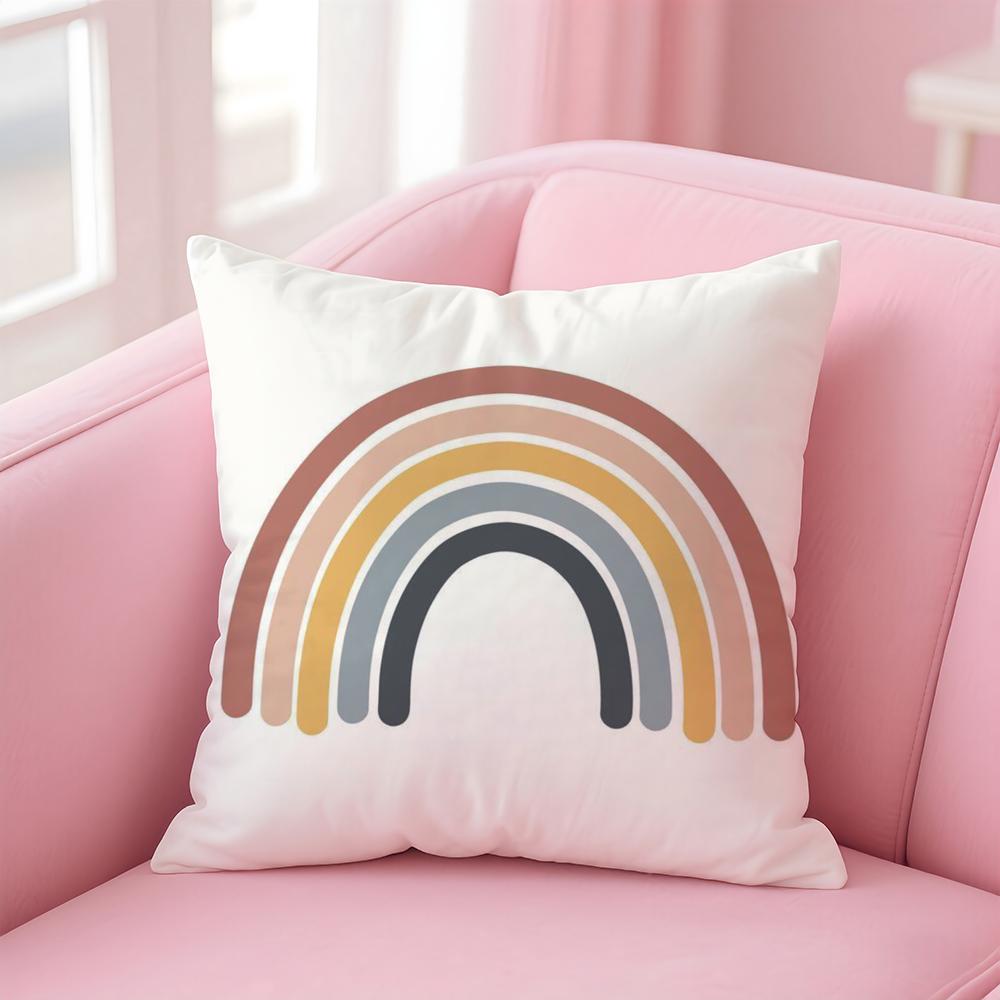 Rainbow Print Cushion Cover Linen Pillowcase Cover Soft Decor for Sofa Home Room