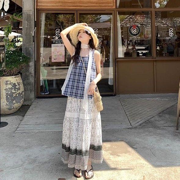 

Богемный стиль пустоши, винтажная миди-юбка с цветочным принтом для женщин - летняя кружевная лоскутная нишевая дизайнерская юбка А-силуэта с высокой талией XL