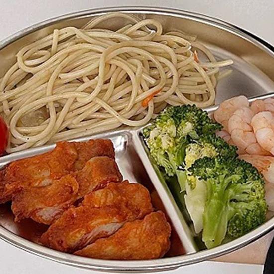 Stainless Steel Dinner Plates Silicone Suction Divided Serving Tray Stackable Breakfast Plates Kids Snack Tray Lunch Container for School