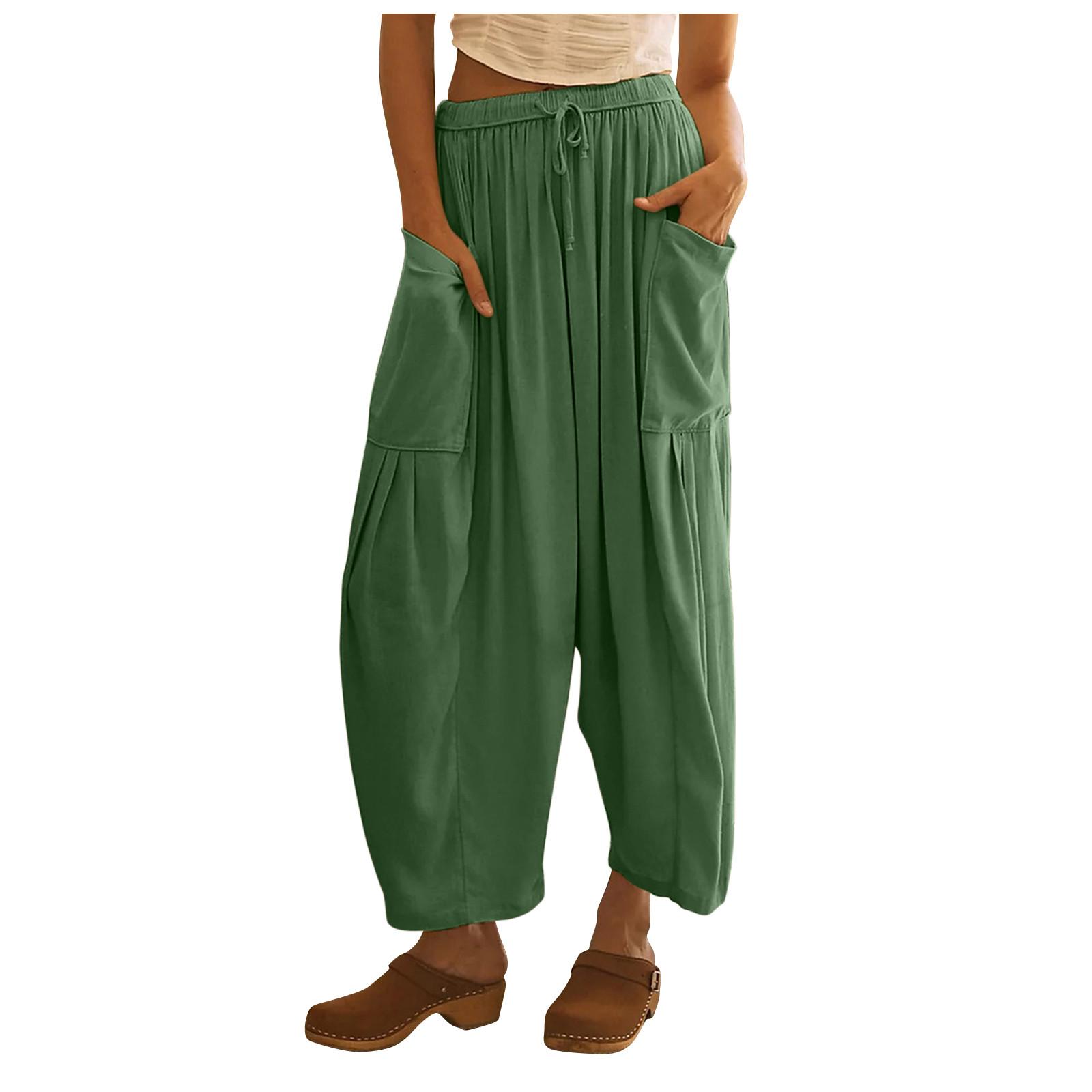 

Женские широкие льняные брюки больших размеров со средней талией, летние мешковатые брюки XL