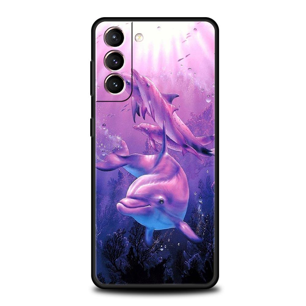 Ocean Animal Dolphin Phone Case For Samsung Galaxy S26 Ultra S25 Plus S24 FE S23 S22 5G S21 S20 Cover Black Soft
