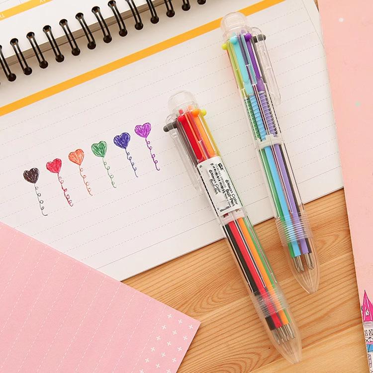 Pix cu bilă multifuncțional transparent cu 6 culori 0,5 mm pentru studenți
