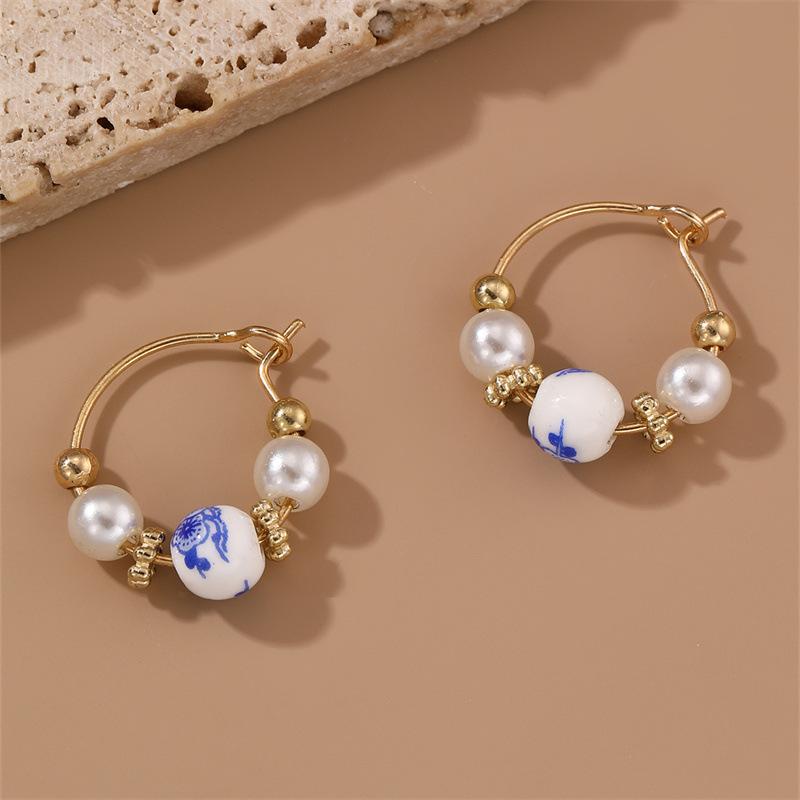 Fashion Blue and White Porcelain Pendant Charm Romance Gold Plated Stainless Steel Women Zircon Gifts