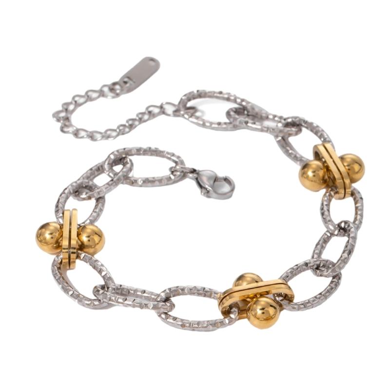 Stainless Steel Double Tone Handmade Bead Chain Bracelet Adjustable Length Wristchain Fashionable Wristwear Jewelry