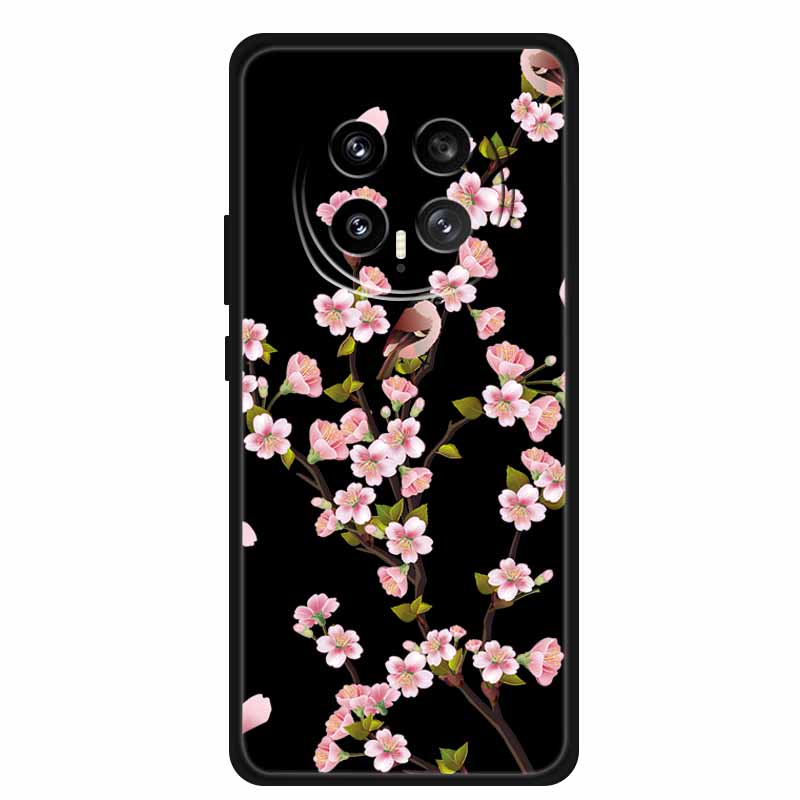 Phone Case For Honor Magic8 5G Soft TPU Black Silicone Cover For Honor Magic 8 2025 Case Coque Cartoon Flowers Protective Funda