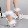 Women's Shoes High Heeled Nightclub Solid Color Thick Heel Mink Hair Fairy Catwalk 1106 Series 14cm Heel 4cm Platform LFD