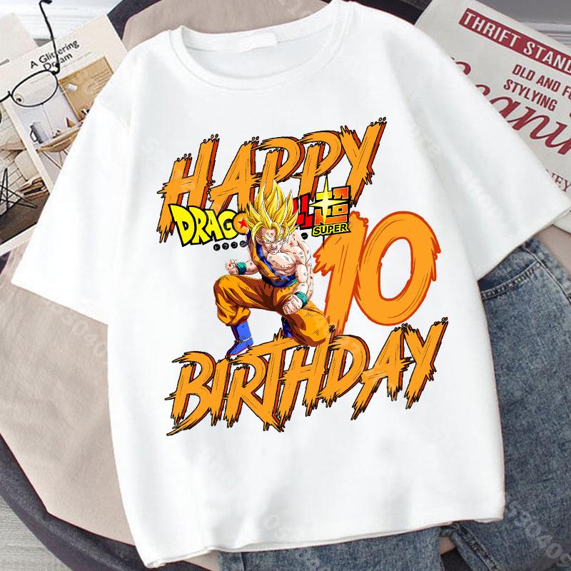 T-shirt a maniche corte per bambino Dragon Ball Stampa Numero Compleanno Cotone Pullover Ragazzi Estate Casual Girocollo Top Regalo di Compleanno per Bambini