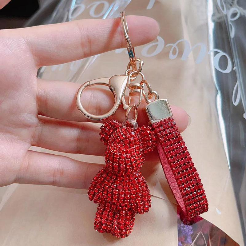 Creative Diamond bear Car Keychain hand-made luxury keychain rhinestone keychain Bag Pendant Doll girl gift pendant