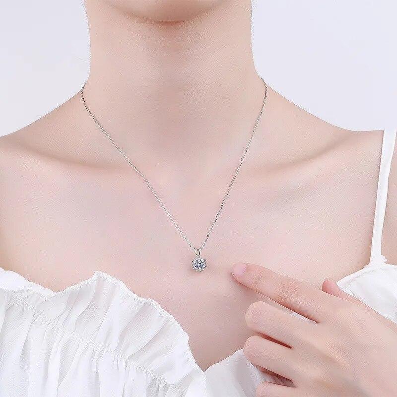 Brilliant Cut Diamond D Color 1 Carat Moissanite Snowflake 6 Prong Necklace 100% 925 Silver Valentine's Day Gift Women Jewelry