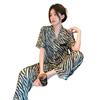 Zebra Muster Mode Gestreiftes Eis Seide Pyjama Damen Sommer Kurzarm Hose Seidige Loungewear Zweiteiliges Set