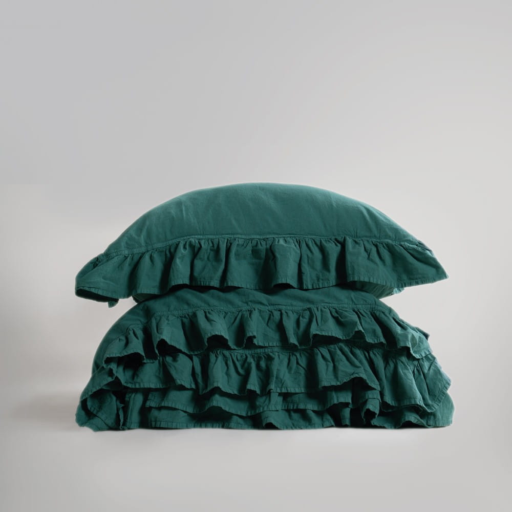 Bedding set 220x200 100% CREASTED COTTON with ruffles, dark green