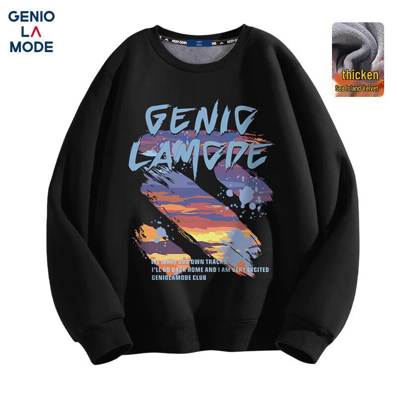 GENIOLAMODE Men's Letter Print Round Neck Sweatshirt