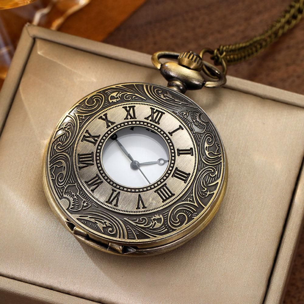 Vintage Charme Schwarz Unisex Mode Römische Zahl Quarz Steampunk Taschenuhr Damen Herren Halskette Anhänger mit Kette Geschenk