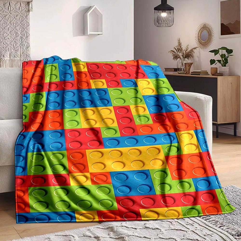 1pc Building Block Jigsaw Puzzle Blanket, Lightweight Flannel Throw Blanket for Sofa, Bed, Travel, Camping, Living Room, Office, Couch041