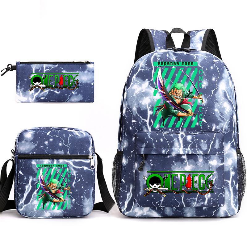 One Piece Zoro Print Student Backpack Set Casual Daypack with Shoulder Bag Pencil Case for Kids Teens School Supplies