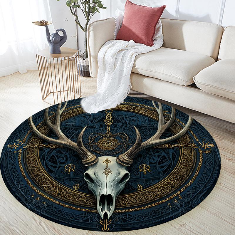 

Animal Skull pattern round rug,Carpet Rug for Living Room Bedroom Sofa Playroom Decor,Non-slip Floor Mat,Holiday Gifts and Birthday Gifts 80cmx80cm