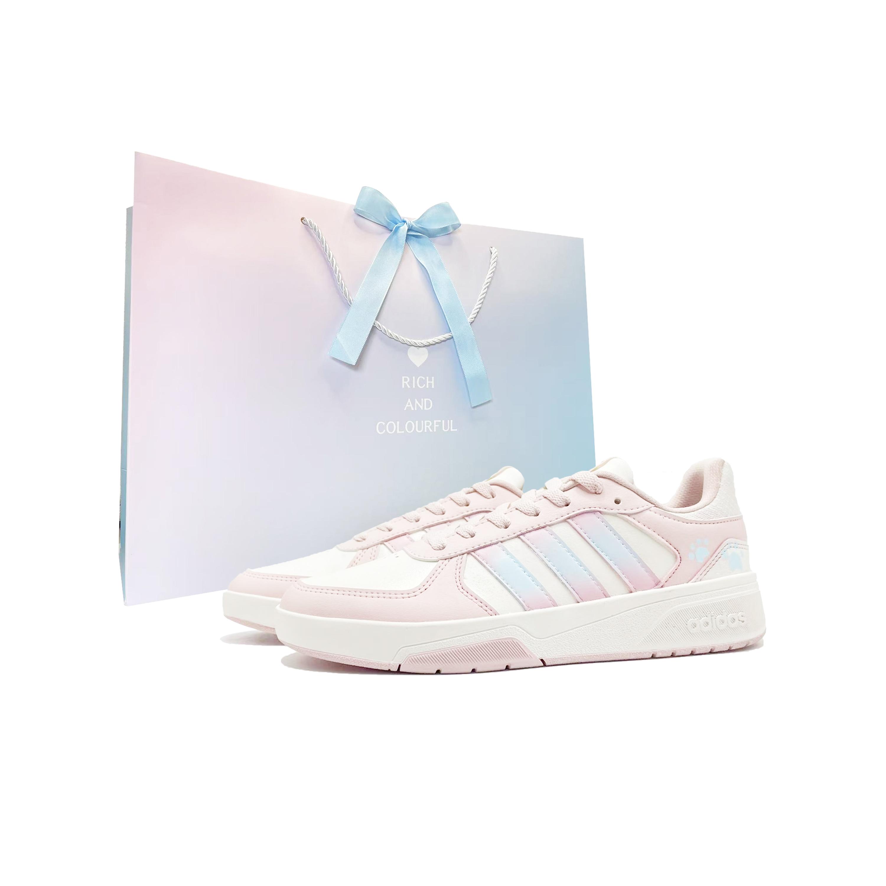 

Adidas COURTBEAT Cat Step Print Coverage Abrasion Resistant Low top Skateboard Shoes Unisex Pink Blue KI6785(Team1118--) 36