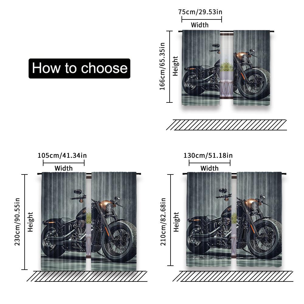 2Pcs Vintage Motorcycle Curtain Cool Classic Motorbike Home Decor Suitable For Bedroom Bathroom Living Room Dining Room Study