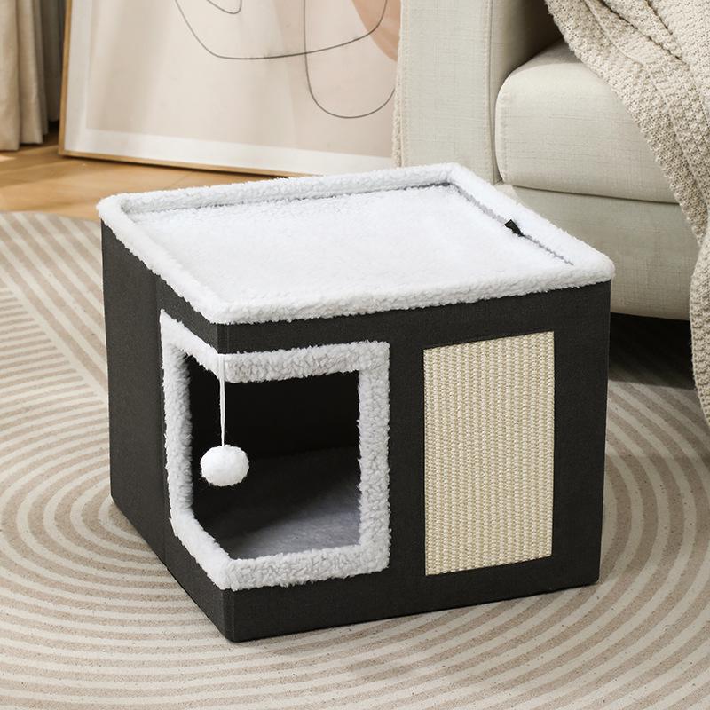 Foldable All-Season Cat and Dog Bed with Scratching Board