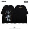 High Street Originální Retro Pánské Tričko s Krátkým Rukávem Americké Trendy Značky Hip-hopová Tmavá Osobnostní Potisk Volné Bavlněné