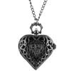 Romantic Heart Shape Quartz Pocket Watch Bronze/Silver/Black Necklace Pendant Chain Ladies Watch Souvenir Gifts for Girls Women