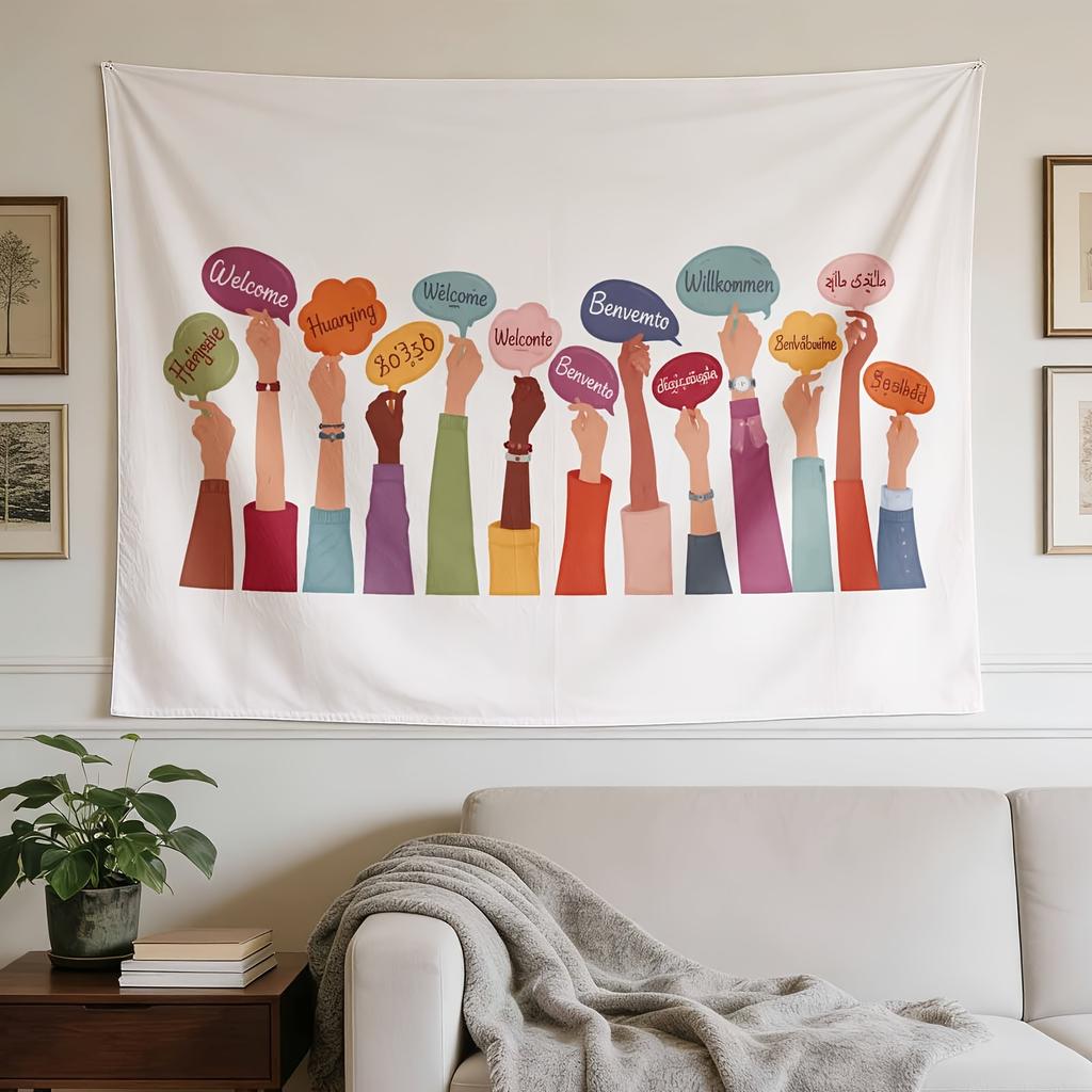 Horizontal Cultural Unity Tapestry Wall Hanging - Multicultural Patterns Suitable for Decor, Dorm Room, Bedroom - Modern Wall with Horizontal Hanging,