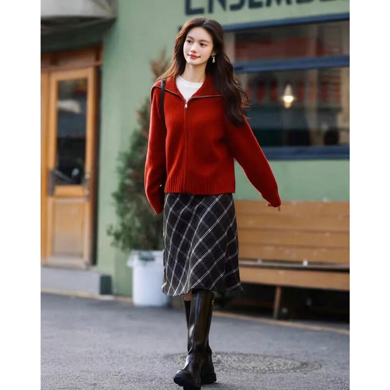Women's Retro Elegant Zip-Up Knit Cardigan
