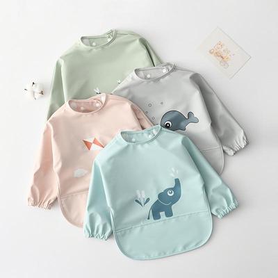 Waterproof Long-Sleeve Baby Eating Bib with Food Pocket and Stain-Resistant Apron
