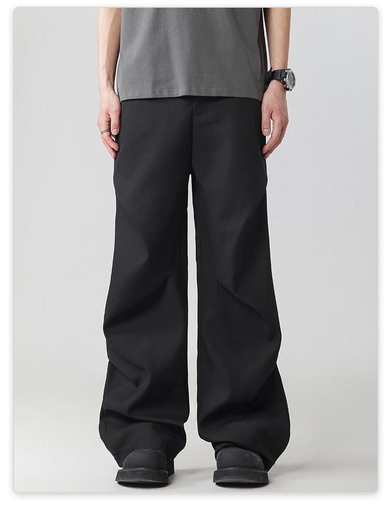 Muqiu Męskie Letnie Plisowane Szerokie Spodnie