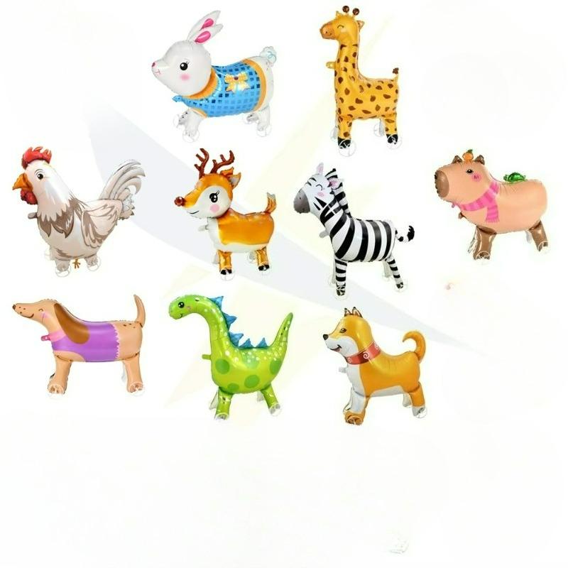 16pcs Cute Walking Animal Foil Balloons with Wheels Walking Wheels Elephants Dinosaurs Lions Rabbits Children's Toy Balloons