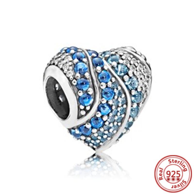 925 Sterling Copper Blue Glass Zircon Series Sparkling Pendant Simple Classic Beads Fit Original Pantaro Charms Bracelet Zircon
