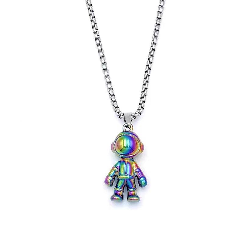 Astronaut Couple Magnetic Necklace Set - Colorful Alloy Pendant with Niche Design
