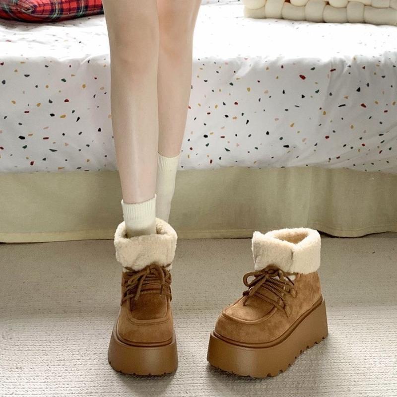Winter Klobige Plateau Damen Pelz Schneestiefel Warm halten Dicke Sohle Warme Baumwolle Kurze Stiefeletten Schuhe Mujer