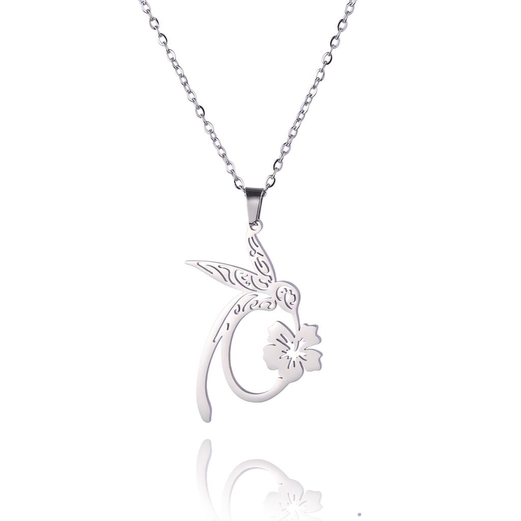 Hummingbird flower pendant necklaces for women and girls, stainless steel, gold color, choker, animal jewelry, birthday gift.