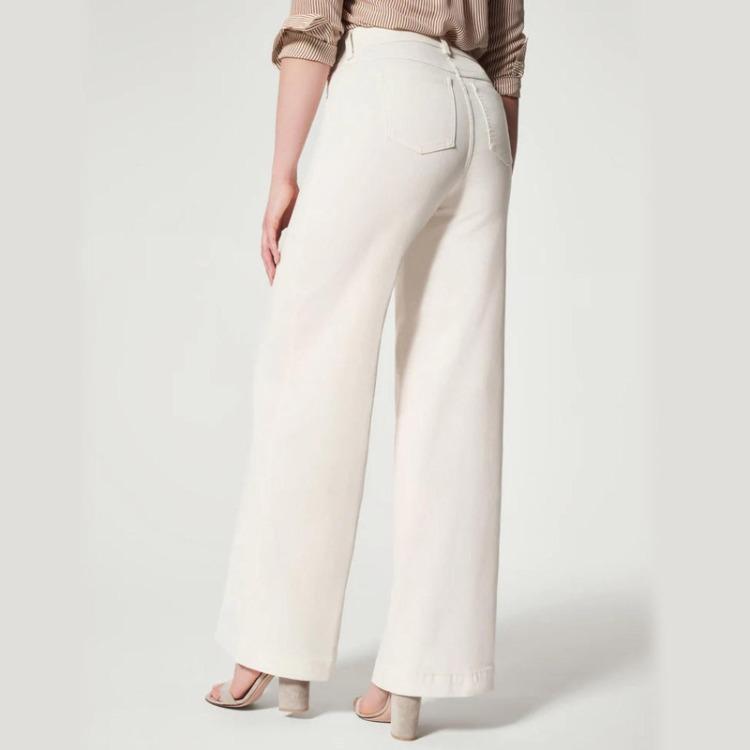 Trendy Women Casual Wide Leg Jeans Solid Color Seamed Front Trousers Fashion New